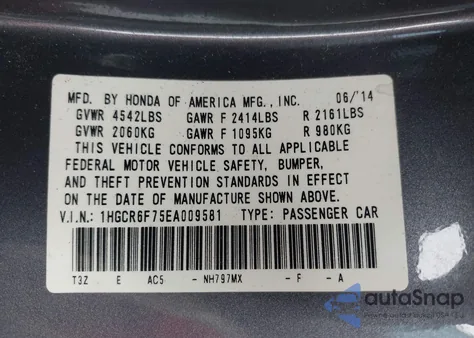 2014 Honda Accord Hybrid Touring из США, поврежденный, VIN 1HGCR6F75EA009581